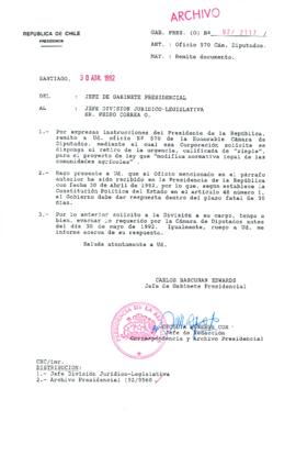 [Carta del Jefe de Gabinete de la Presidencia a Jefe de División Jurídico-Legislativa]
