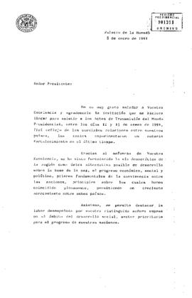 [Carta de respuesta a invitación a Actos de Transmisión del Mando extendida por Presidente de Guatemala]