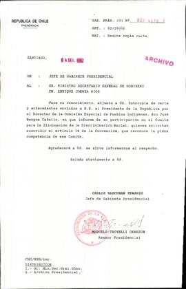 [Carta del Jefe de Gabinete de la Presidencia a Ministro Secretario General del Gobierno]
