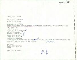 Fax de Guillermo Zavala que contiene nómina de confirmados de Argentina