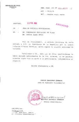 [Oficio  Gab. Pres. Ord. N° 0539  de Jefe de Gabinete Presidencial, remite copia de carta que se indica]