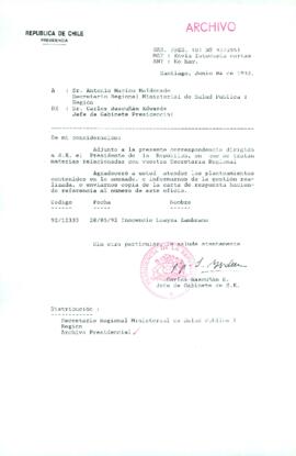 [Carta del Jefe de Gabinete de la Presidencia a SEREMI de Salud I Región]
