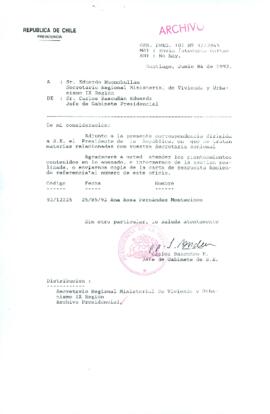 [Carta del Jefe de Gabinete de la Presidencia a SEREMI de Vivienda IX Región]