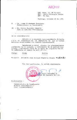 [Oficio del Jefe de Gabinete Presidencial dirigido al Subsecretario de Carabineros, Sr. Jorge Kindermann Fernández]