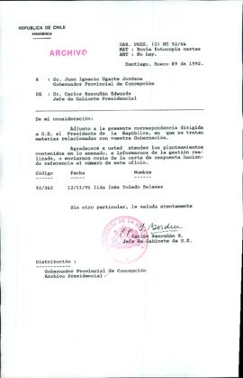 [Carta de Jefe de Gabinete de la Presidencia al Gobernador Provincial de Concepción]