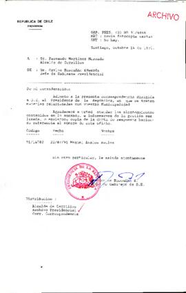 [Oficio del Jefe de Gabinete Presidencial dirigido al Alcalde de Cerrillos, Sr. Fernando Martínez Mercado]