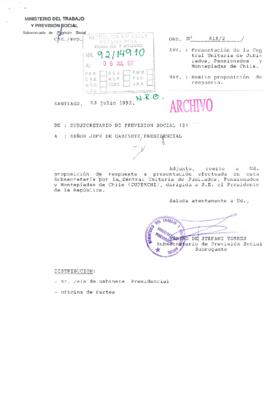 [Remite proposición de respuesta a la Central Unitaria de Jubilados, Pensionados y Montepíadas de Chile (CUPEMCHI)]