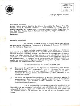 [Carta del Presidente Patricio Aylwin dirigido a grupo de Senadores referente  al despido de 14 trabajadores pertenecientes a la Agencia Portuaria de la División El Teniente de CODELCO en San Antonio y Valparaíso]