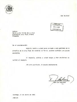 [Carta de respuesta del Jefe de Gabinete Presidencial a la Presidenta de la Cruz Roja Chilena]