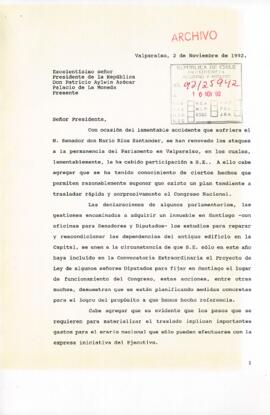 [Carta de Senadores por petición de traslado del Congreso Nacional en Valparaíso]