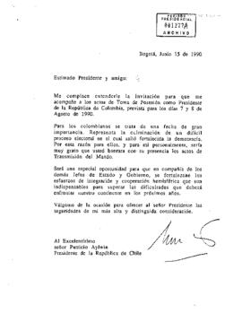 [Carta de Presidente de la República de Colombia dirigida a S.E El Presidente Patricio Aylwin]