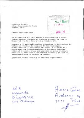 [Carta de apoyo al Primer Tribunal Mapuche referente a casos de usurpación de tierras]