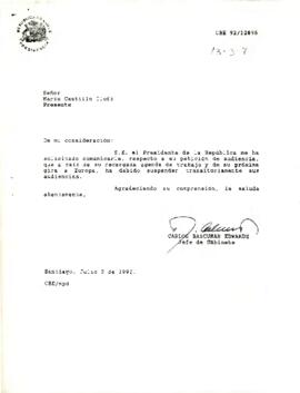 [Carta: suspensión de audiencia, 3 de julio de 1992]