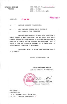[Oficio  Gab. Pres. Ord. N° 0226 de Jefe de Gabinete Presidencial, remite copia de carta que se indica]