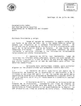 [Carta del Presidente Patricio Aylwin al Presidente de Ecuador, Rodrigo Borja]