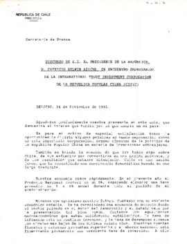 Discurso de S.E. el Presidente de la República, d. Patricio Aylwin Azocar, en encuentro empresarial de la International Trust Investment Corporation de la República Popular China (CITIC)