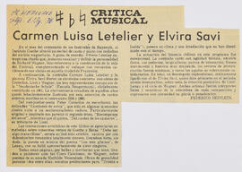 Artículo : Carmen Luisa Letelier y Elvira Savi