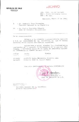 [Carta del Jefe de Gabinete de la Presidencia a Tesorero General de la República]