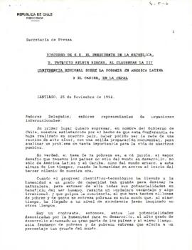Discurso de S.E. El Presidente de la República, D. Patricio Aylwin Azócar, al clausurar la III Conferencia Regional sobre la pobreza en América Latina y El Caribe, en la CEPAL