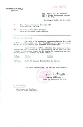 [Carta del Jefe de Gabinete de la Presidencia a Alcaldesa (S) de Iquique]