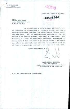 [Respuesta del Jefe de Gabinete del Ministerio Secretaría General de la Presidencia a solicitud de reincorporación]