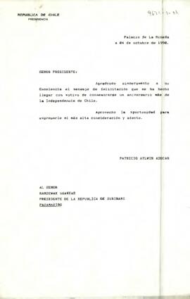 [Carta de S.E El Presidente de la República a Presidente de la República de Surinam]