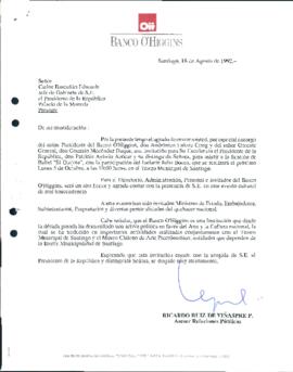 [Carta del Asesor de Relaciones Públicas del Banco O´HIggins dirigida al Jefe de Gabinete Presidente Presidencial]