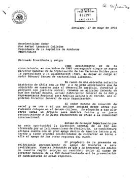 [Carta del Presidente Aylwin dirigida al Presidente de Honduras sobre nombramiento Director General FAO]