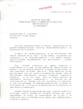 [Carta del Presidente del Estado de Palestina referente a la Declaración de Principios Palestino-Israelí]