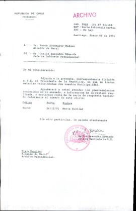 [Carta del Jefe de Gabinete de la Presidencia a Alcalde de Macul]