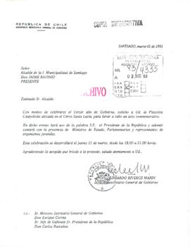 [Carta del Subsecretario General de Gobierno a Alcalde de Santiago]