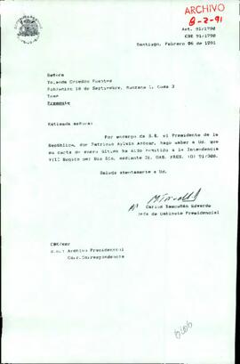 [Carta de respuesta del Jefe de Gabinete Presidencial sobre correspondencia remitida a la Intendencia de la VIII Región del Bio-Bio ]