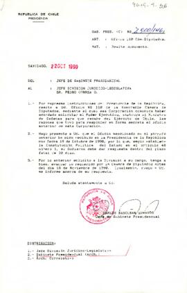[Carta de Jefe de Gabinete a Sr. Pedro Correa sobre respuesta del Ejercito de Chile a oficio de Cámara de Diputados ]