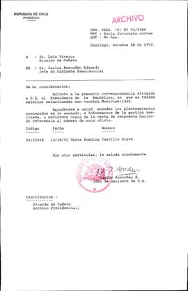 [Carta del Jefe de Gabinete de la Presidencia a Alcalde de Cañete]