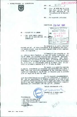 [Carta de respuesta del Alcalde de Concepción referente a solicitud de pensión asistencial dirigida al Presidente Patricio Aylwin]