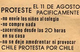 Proteste el 11 de Agosto pacíficamente: Chile protesta por Chile