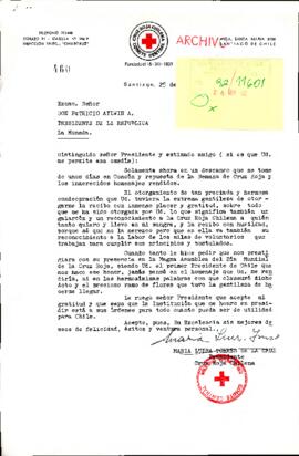 [Carta de la Presidenta de la Cruz Roja Chilena dirigida al Presidente Patricio Aylwin]