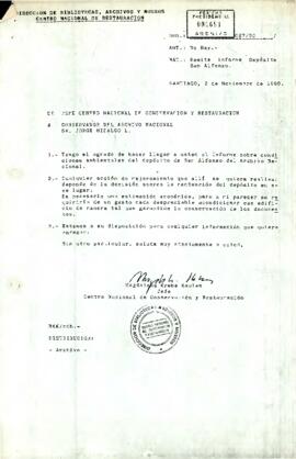 [Carta dirigida a Conservador del Archivo Nacional adjuntando informe sobre condiciones del Depósito San Alfonso]