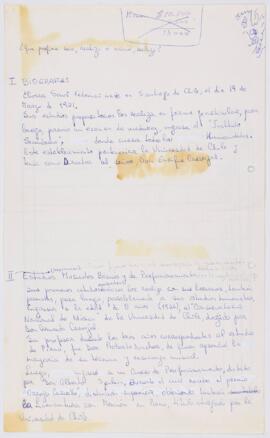 Currículum Vitae manuscrito de Elvira Savi