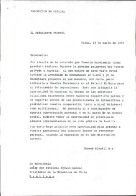 [Carta del Presidente Federal de Austria Thomas Klestil]