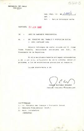 [Se remite carta de don Jorge Prado a Ministro de Trabajo y Previsión Social]