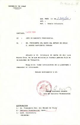[Carta del Jefe de Gabinete Presidencial al Presidente del Banco del Estado de Chile]