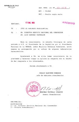 [Oficio  Gab. Pres. Ord. N° 0219 de Jefe de Gabinete Presidencial, remite copia de carta que se indica]
