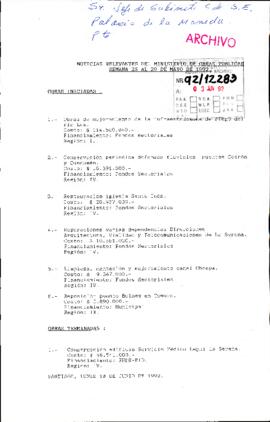Noticias relevantes del Ministerio de Obras Públicas Semana 25 al 29 de mayo de 1992