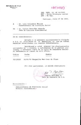 [Oficio  Gab. Pres. Ord. N°  3393 de Jefe de Gabinete Presidencial, remite copia de carta que se indica]