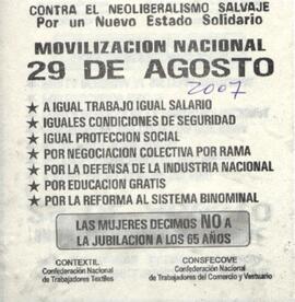 Contra el Neoliberalismo salvaje  Por un nuevo Estado solidario: Movilización Nacional 29 de Agosto