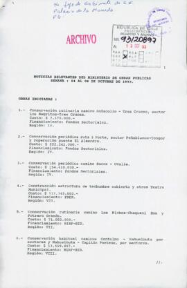 Noticias relevantes del Ministerio de Obras Públicas: semana 04 al 08 de octubre de 1993