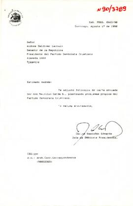 [Envío de fotocopia de carta enviada por don Maurilio Cerda S., planteando problemas propios del Partido Demócrata Cristiano].