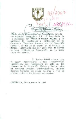 [Respuesta de Rector de Universidad de Concepción a invitación del Presidente Patricio Aylwin]