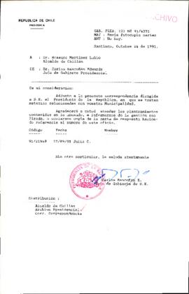 [Oficio del Jefe de Gabinete Presidencial dirigido al Alcalde de Chillán]